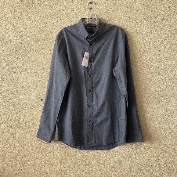 Michael Kors Mens Top Chambray Long-Sleeve Button Down Shirt Blue Size Small NEW - Picture 1 of 13
